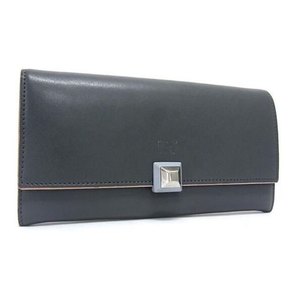 Fendi (Authentic) Gray Leather FF Baguette Long Fold-over Wallet w/ Pink Trim - Picture 12 of 12